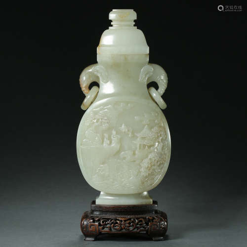 Qing Dynasty,Hetian Jade Binaural Bottle
