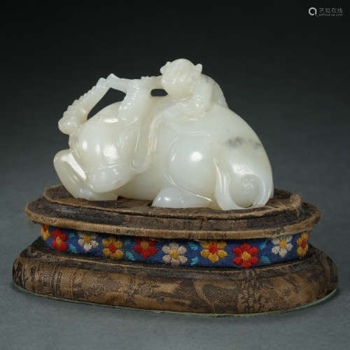 Qing Dynasty,Hetian Jade Boy Herding Cattle Ornament