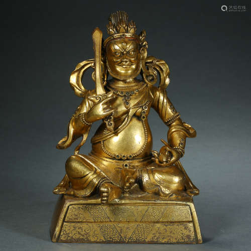 Qing Dynasty,Bronze Gilt Statue of The God of Wealth