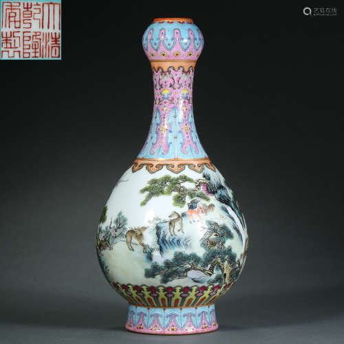 Qing Dynasty,Famille Rose Garlic Bottle