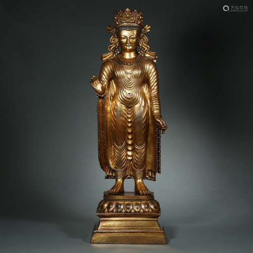 Qing Dynasty,Bronze Gilt Buddhisattva Statue