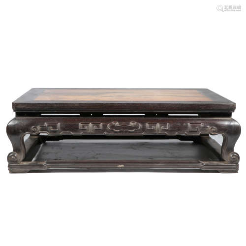 Qing Dynasty,Red Sandalwood Inlaid Marble Tea Table