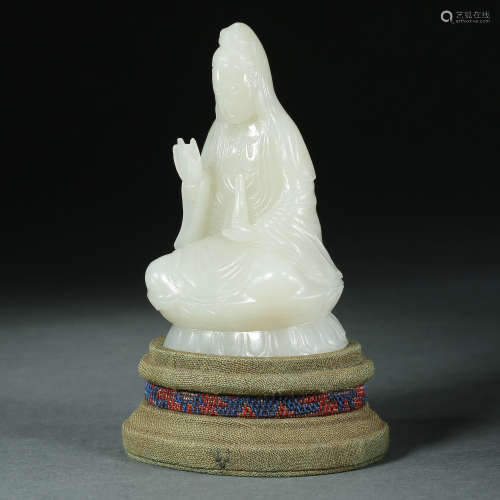 Qing Dynasty,Hetian Jade Avalokitesvara Statue