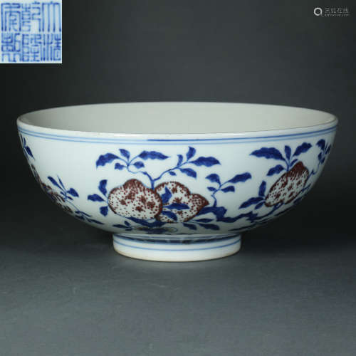 Qing Dynasty,Blue and White Glaze Red Bowl