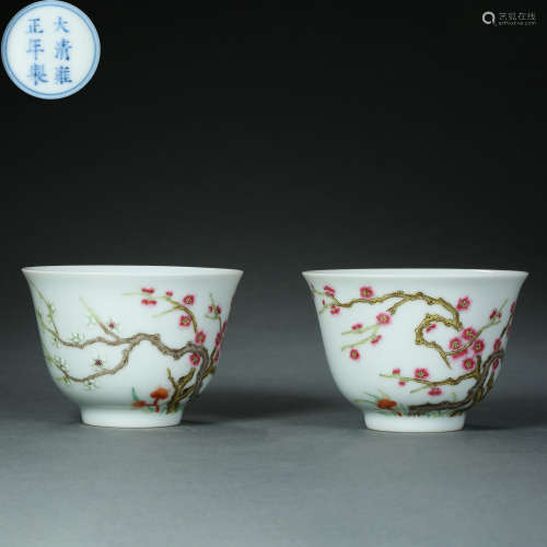 Qing Dynasty,Famille Rose Flower Pattern Cup