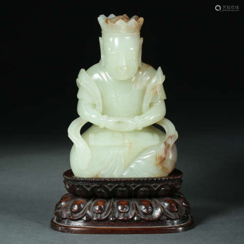 Qing Dynasty,Hetian Jade Buddha Statue