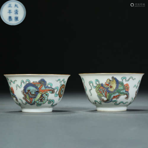 Qing Dynasty,Famille Rose Beast Pattern Cup