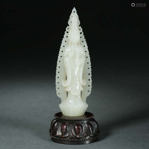 Qing Dynasty,Hetian Jade Buddhisattva Statue