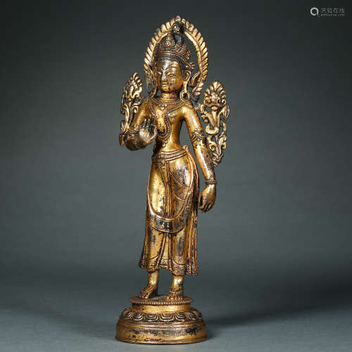 13th Century, Bronze Gilt Avalokitesvara Statue