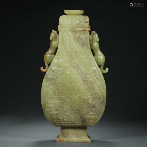 Qing Dynasty,Hetian Yellow Jade Square Bottle