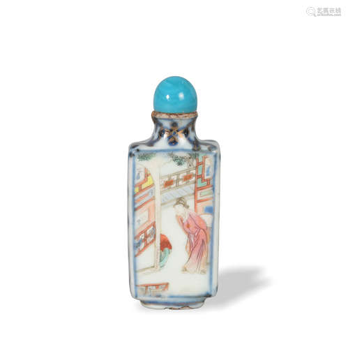 Chinese Enameled Blue and White Snuff Bottle, Jiaqing