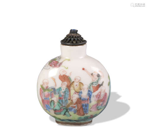 Chinese Famille Rose Luohan Snuff Bottle, 19th Century