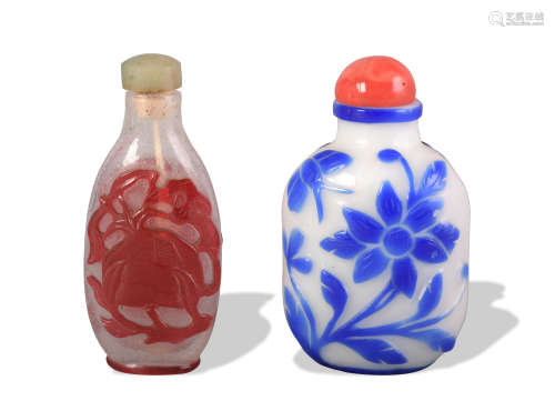 2 Chinese Peking Glass Snuff Bottles, 19th Century