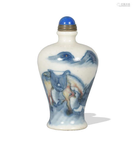 Chinese Blue and White Underglaze Red Snuff Bottle,