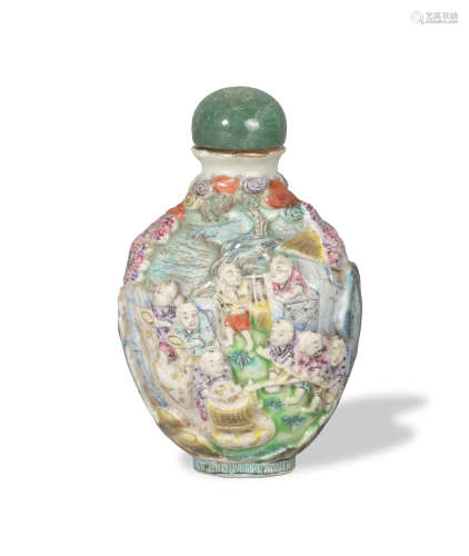 Chinese Carved Porcelain Luohan Snuff Bottle, Early