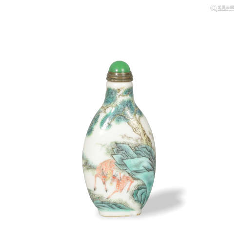 Chinese Famille Rose Deer Snuff Bottle, 19th Century