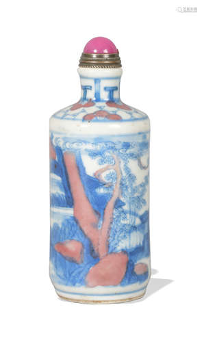 Chinese Blue and White Underglaze Red Snuff Bottle,