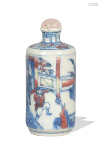 Chinese Underglaze Blue and Red Snuff Bottle, 19th