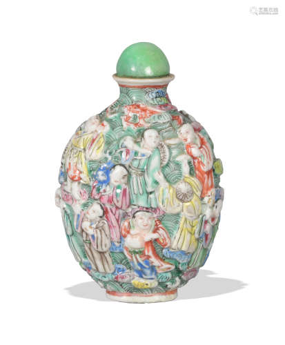 Chinese Carved Porcelain Luohan Snuff Bottle, Qianlong