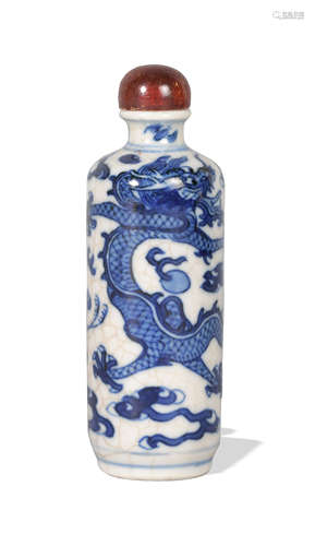 Chinese Blue and White Dragon and Phoenix Snuff Bottle,