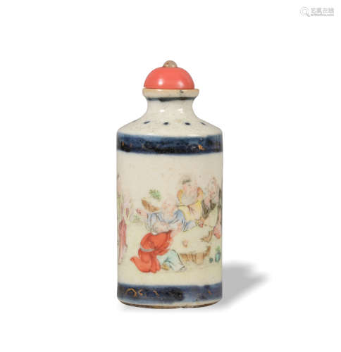 Chinese Blue and White Famille Rose Snuff Bottle, Early