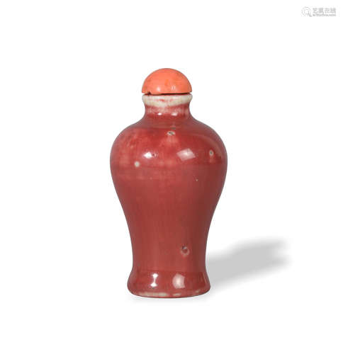 Chinese Red Glazed Meiping Snuff Bottle, Early 19th