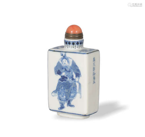 Chinese Blue and White Poem Snuff Bottle, 19th Century