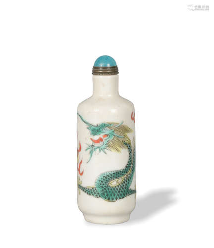 Chinese Incised Famille Rose Dragon Snuff Bottle, 19th