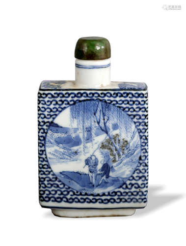 Chinese Blue and White Underglaze Red Snuff Bottle,