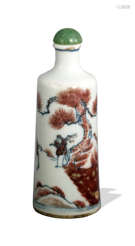 Chinese Blue and White Underglaze Red Snuff Bottle,