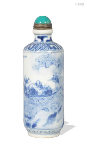 Chinese Blue and White Dragon Boat Snuff Bottle, 19th