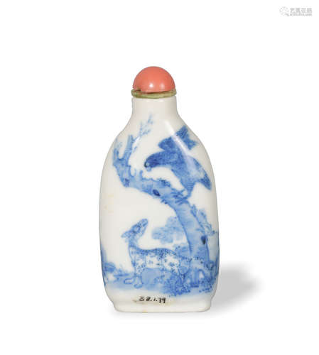 Chinese Blue and White Fisherman Snuff Bottle, 19th