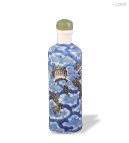 Chinese Blue and Red Underglaze Snuff Bottle, 19th