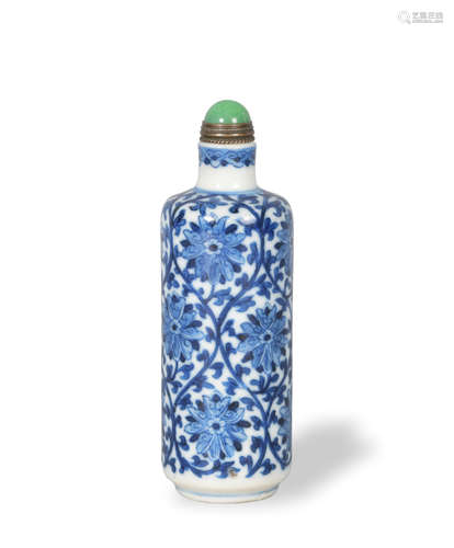 Chinese Blue and White Lotus Snuff Bottle, Yongzheng