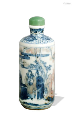 Chinese Blue and White Underglaze Red Snuff Bottle,