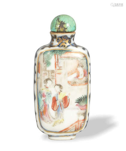 Chinese Enameled Blue and White Snuff Bottle, Jiaqing