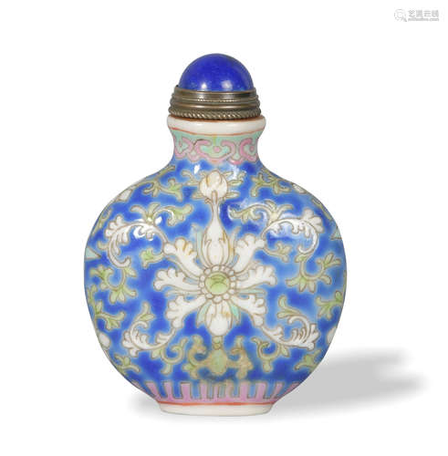 Chinese Blue Famille Rose Snuff Bottle, 19th Century