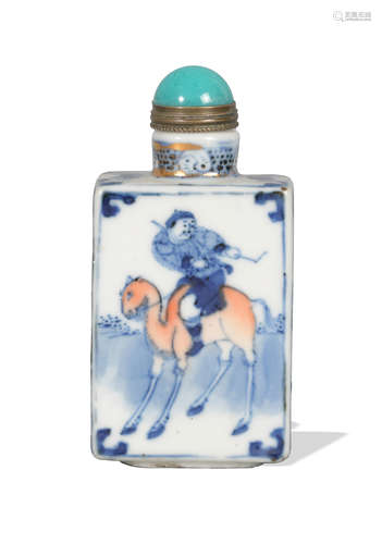 Chinese Blue and White Iron Red Snuff Bottle, 19th