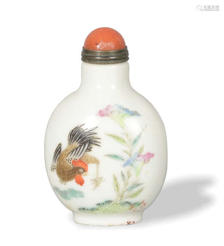 Chinese Famille Rose Rooster Snuff Bottle, Daoguang