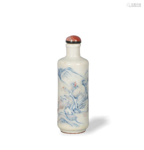 Chinese Blue and White Underglazed Red Snuff Bottle,