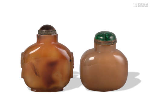 2 Chinese Agate Snuff Bottles, 19th Century