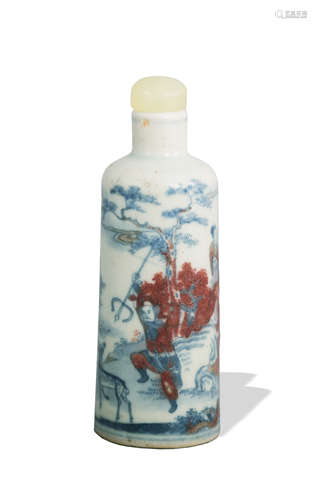 Chinese Blue and White Underglaze Red Snuff Bottle,