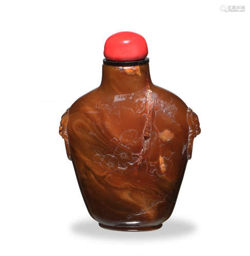 Chinese Carved Amber Snuff Bottle, 19th Century