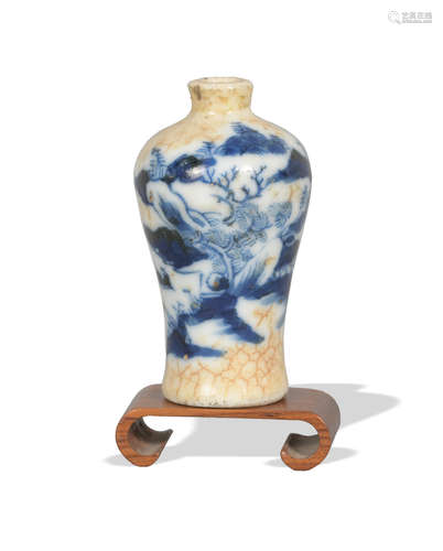 Chinese Ge Ground Blue and White Snuff Bottle, 19th