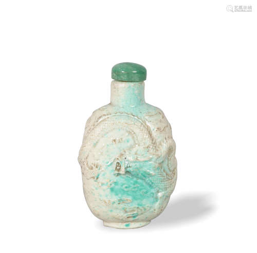 Chinese Jadeite Imitation Dragon Snuff Bottle, 19th