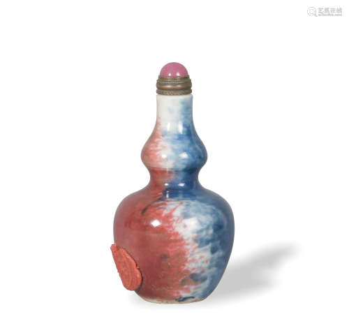 Chinese Blue and White Red Glazed Hulu Snuff Bottle,