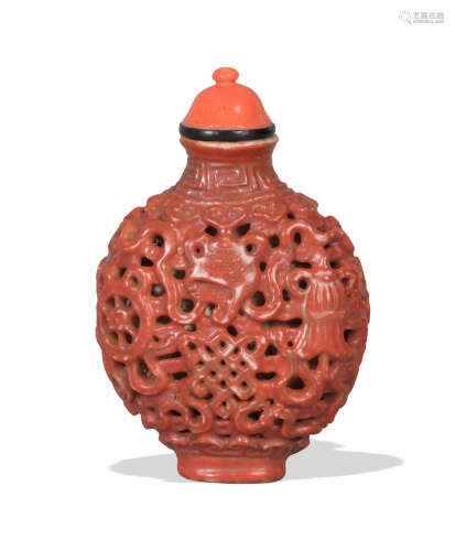 Chinese Gilt Coral Red Porcelain Snuff Bottle, Early