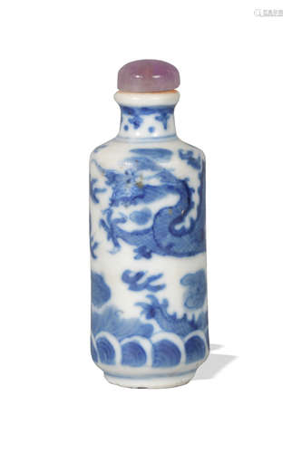 Chinese Blue and White Dragon Snuff Bottle, 19th