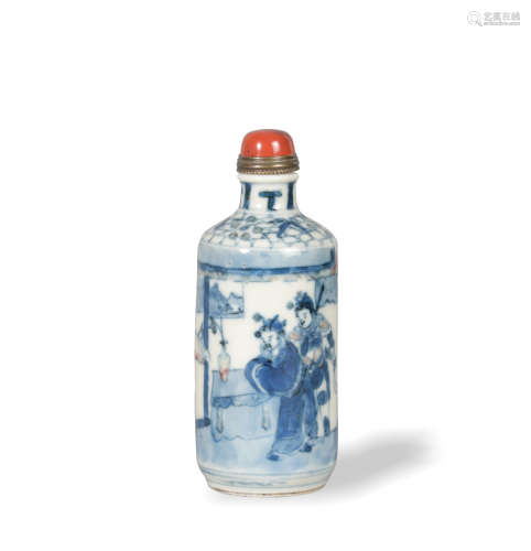 Chinese Blue and White Underglazed Red Snuff Bottle,
