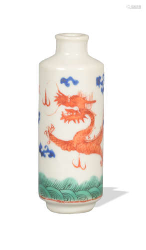 Chinese Famille Rose Dragon Snuff Bottle, 19th Century